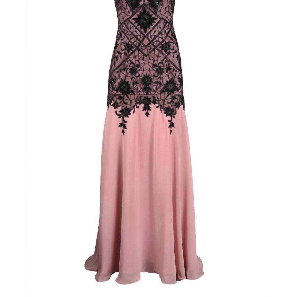 NEW SUE WONG strapless floral embroidered evening gown in orchid black